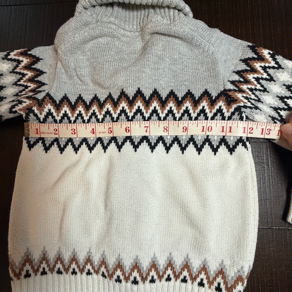 Janie and Jack Kids Shawl Collar Fair Isle Cardigan Sweater Grey Cream 4 Photo - Picture 8 of 10